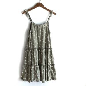 Rylee + Cru Olive Green Mini Dress with White Floral Pattern